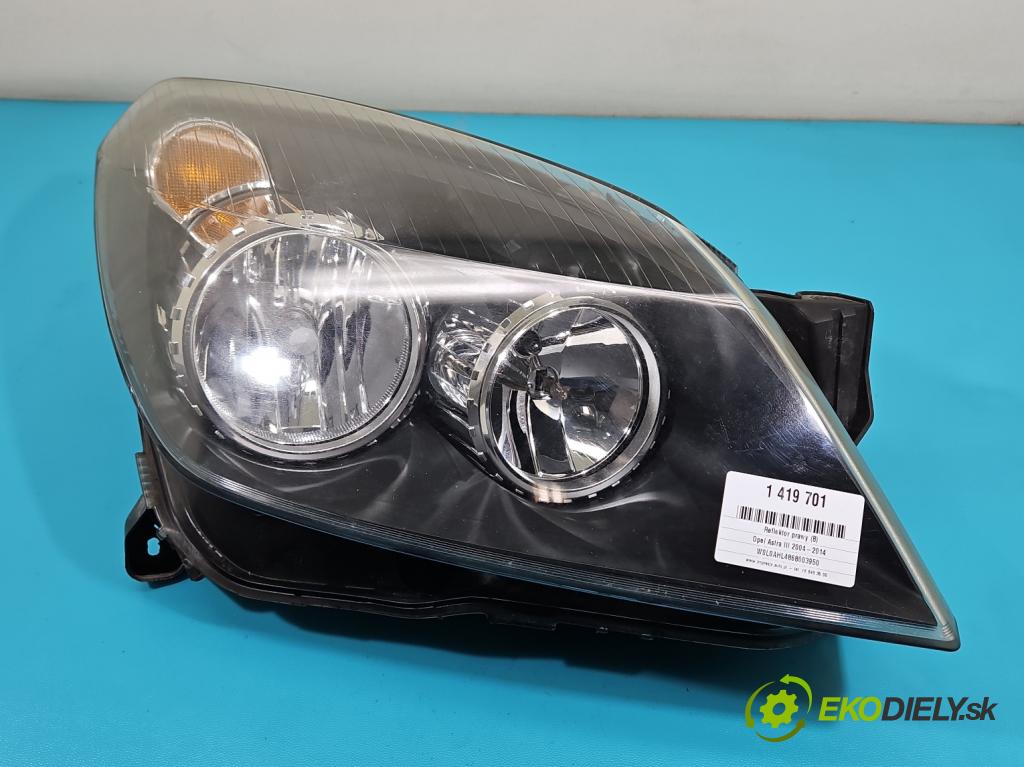 Opel Astra III 2004-2014 1.4 16V 90 HP manual 66 kW 1364 cm3 5- Reflektor: pravý 24451033RH (Pravé)