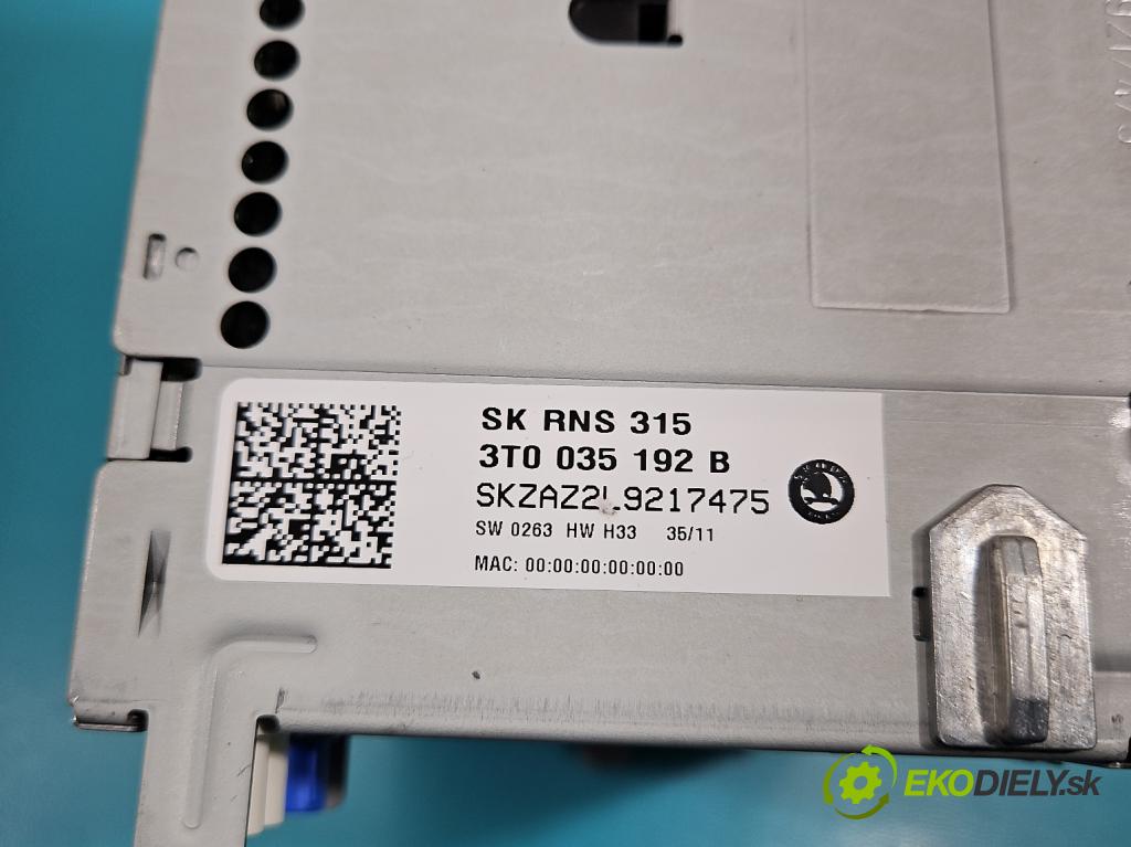 Skoda Octavia II 2004-2013 1.6 tdi 105 hp manual 77 kW 1598 cm3 5- Radio továrna: 3T0035192B
