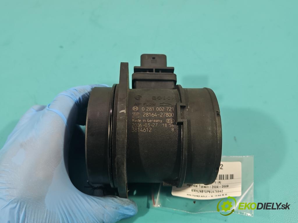 Hyundai Tucson I 2004-2009 2.0 CRDi 16v 140 HP manual 103 kW 1991 cm3 5- průtokoměr: 0281002721 (Váhy vzduchu)