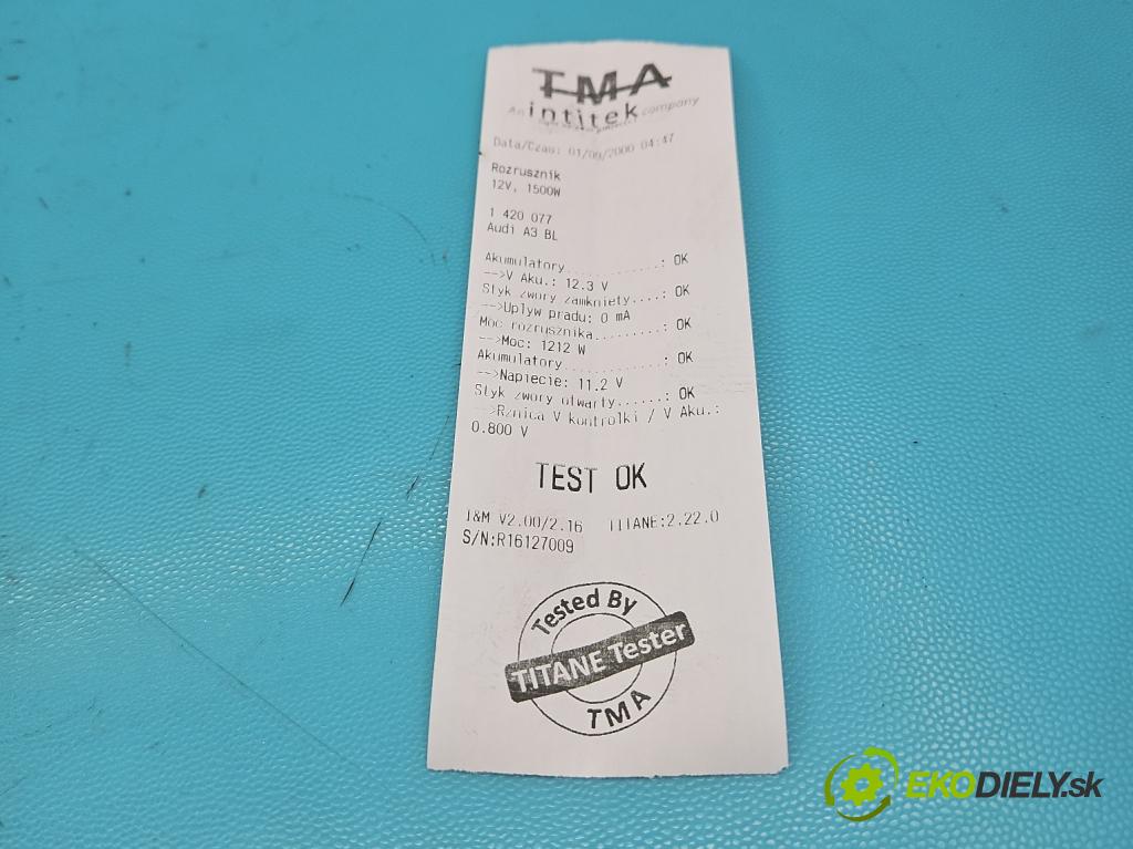 Audi A3 8L 1996-2003 1.6 sr 101 hp manual 74 kW 1595 cm3 3- startér:  (Startér)