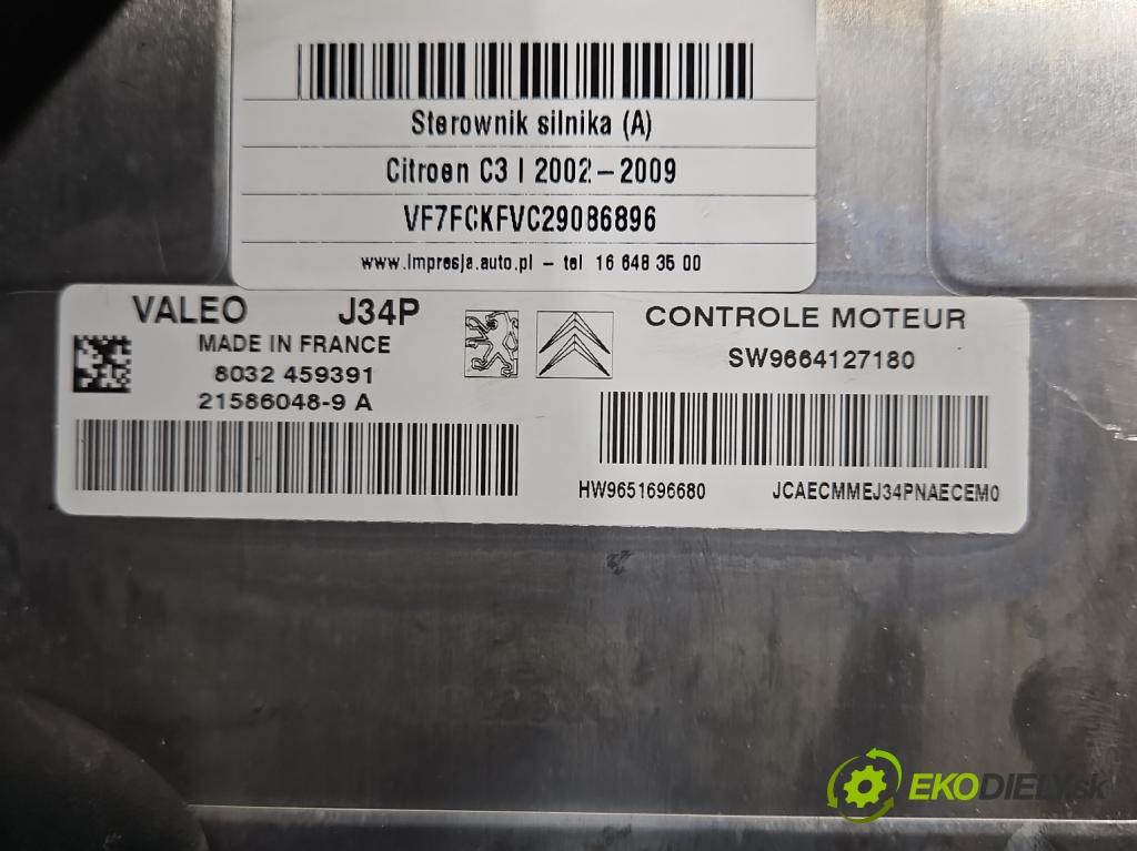 Citroen C3 I 2002-2009 1.4 8V 73 HP manual 54 kW 1360 cm3 5- riadiaca jednotka motora 9664127180