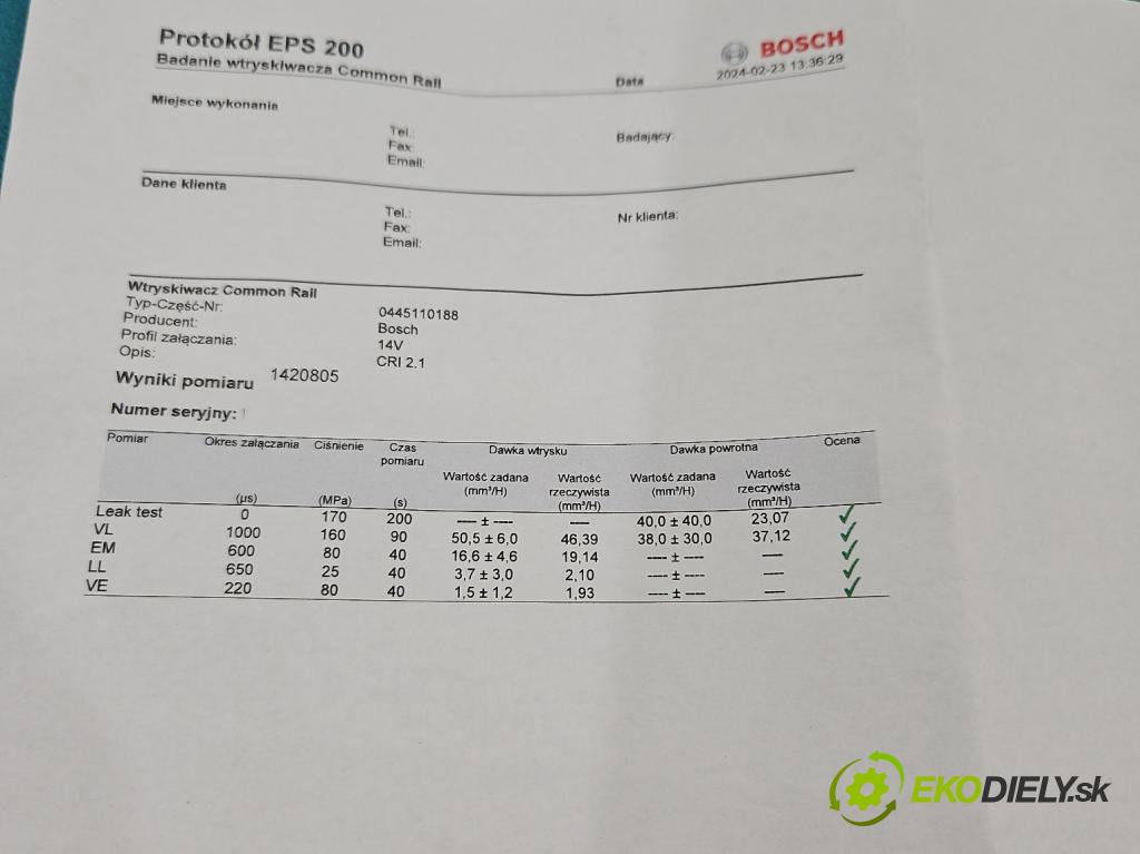 Ford C-Max I 2003-2010 1.6 tdci 109 HP manual 80 kW 1560 cm3 5- vstrek 0445110188 (Vstrekovač paliva)