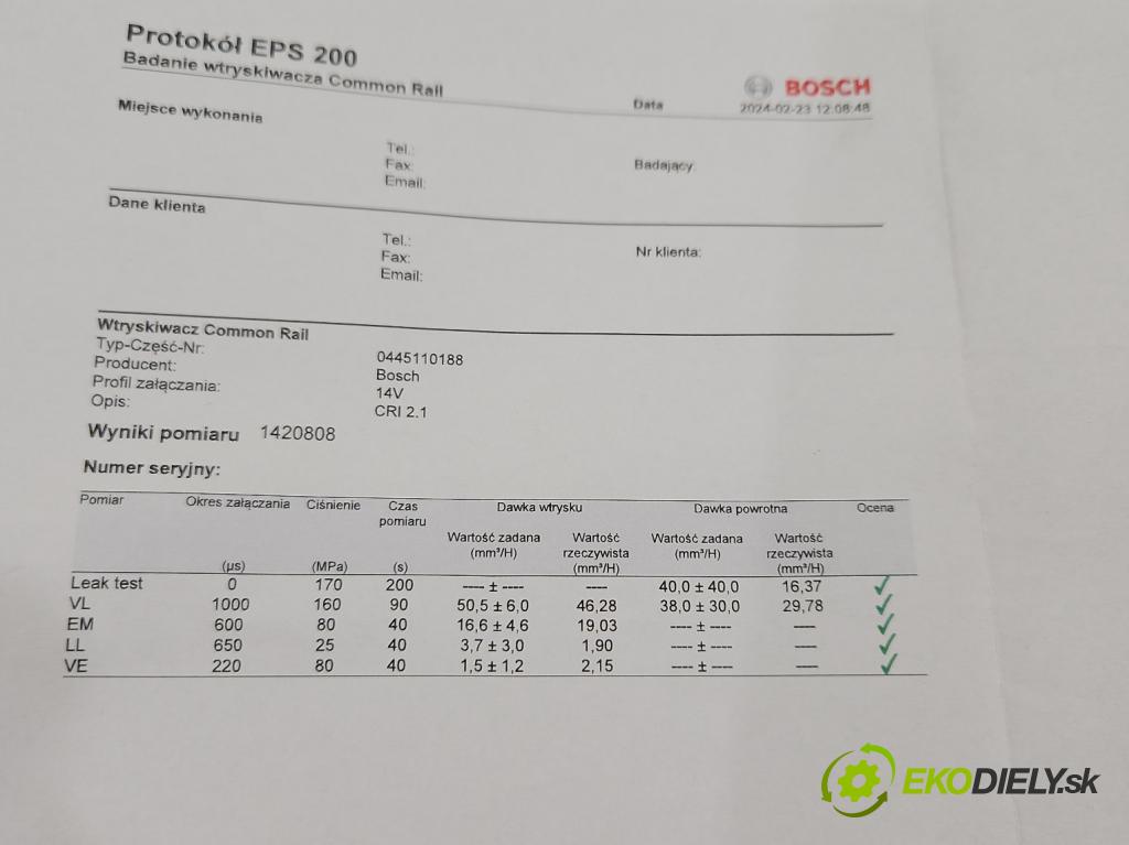 Ford C-Max I 2003-2010 1.6 tdci 109 HP manual 80 kW 1560 cm3 5- vstrek 0445110188 (Vstrekovač paliva)