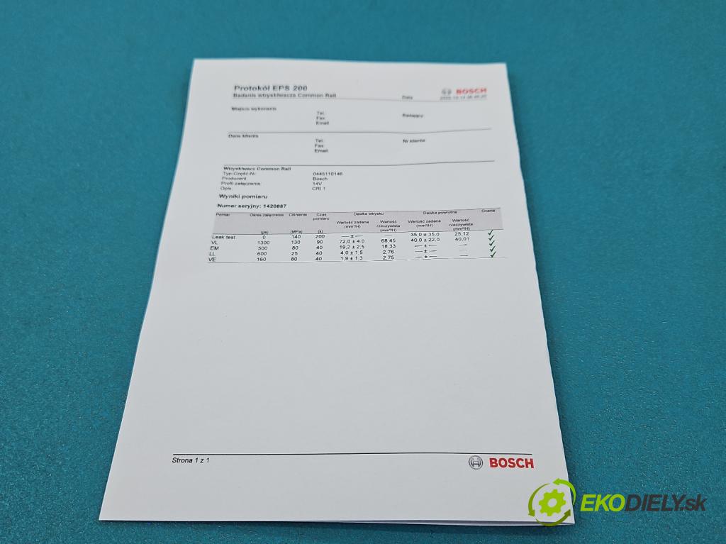 Opel Vivaro 2001-2014 1.9 cdti 101 HP manual 74 kW 1898 cm3 5- vstrek 0445110146 (Vstrekovač paliva)