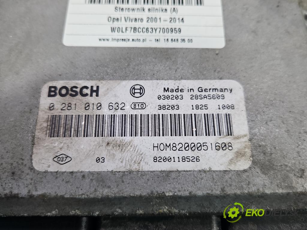 Opel Vivaro 2001-2014 1.9 cdti 101 HP manual 74 kW 1898 cm3 5- riadiaca jednotka motora 0281010632