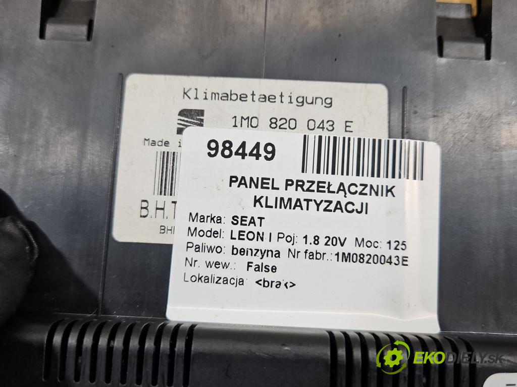 Seat Leon I 1999-2005 1.9 tdi 110 HP manual 81 kW 1896 cm3 5- panel kúrenia 1M0820043E