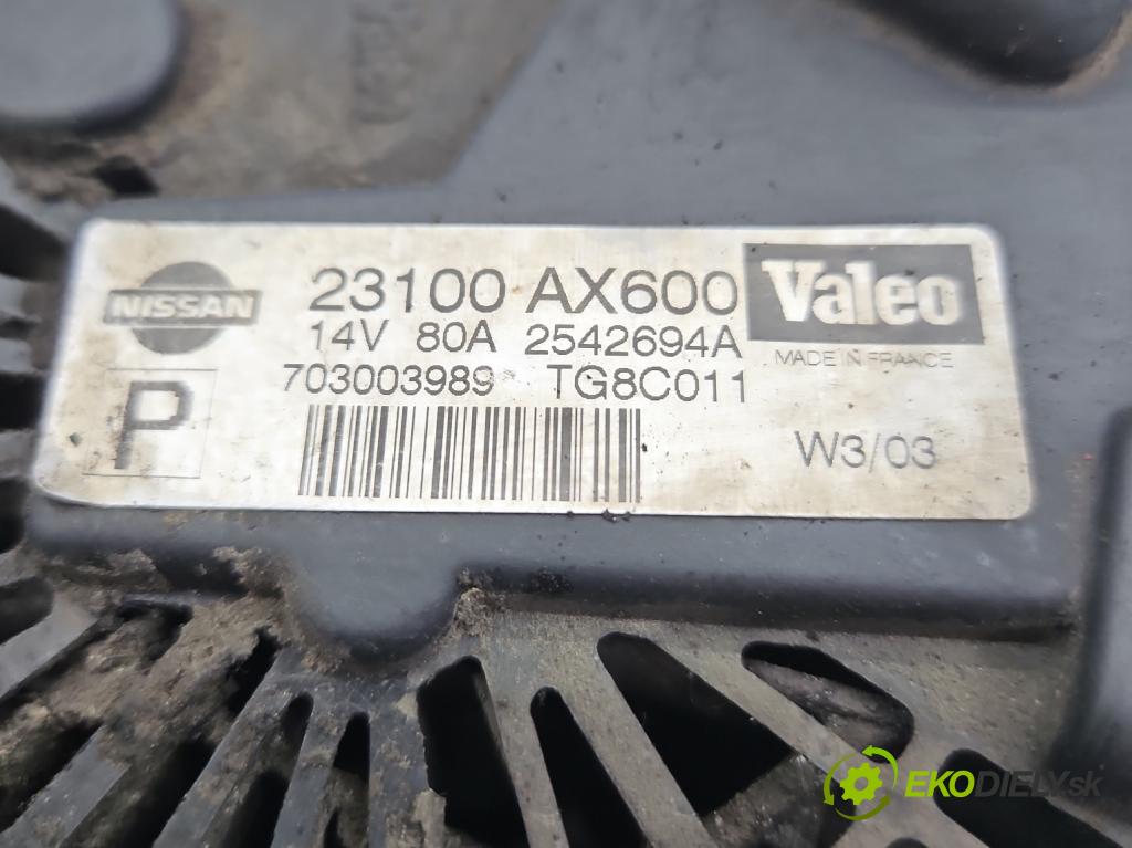 Nissan Micra K12 2003-2010 1.2 16v 80 HP manual 59 kW 1240 cm3 3- Alternator 23100AX600 (Alternátory)