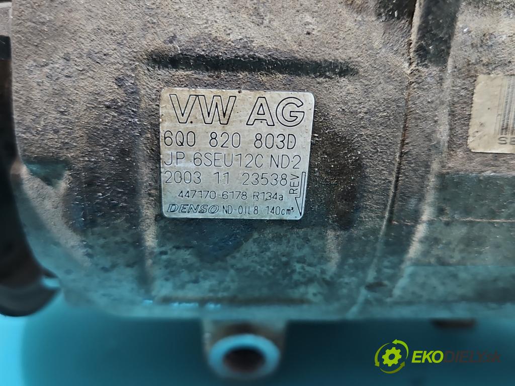 Seat Cordoba II 6L 2002-2008 1.4 16v 75 HP manual 55 kW 1390 cm3 4- Kompresor: klimatizácie 6Q0820803D (Kompresory klimatizácie)