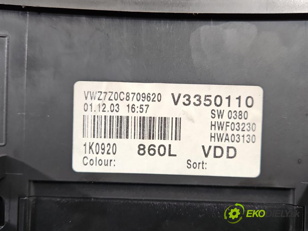 Vw Golf V 2003-2009 2.0 tdi 140 HP manual 103 kW 1968 cm3 5- prístrojovka/ budíky 1K0920860L (Prístrojové dosky, displeje)