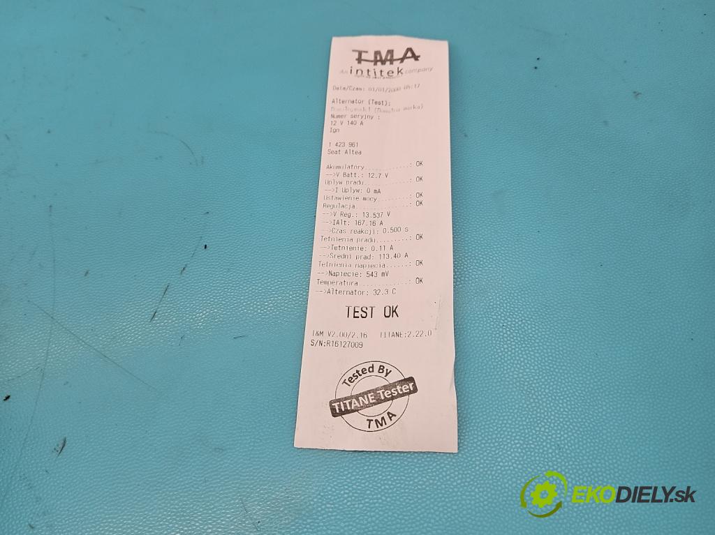 Seat Altea 1.4 tsi 125 HP manual 92 kW 1390 cm3 5- Alternator 03C903023C (Alternátory)