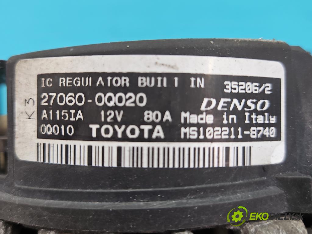 Citroen C1 I 2005-2014 1.0 68 HP manual 50 kW 998 cm3 3- Alternator 27060-0Q020 (Alternátory)