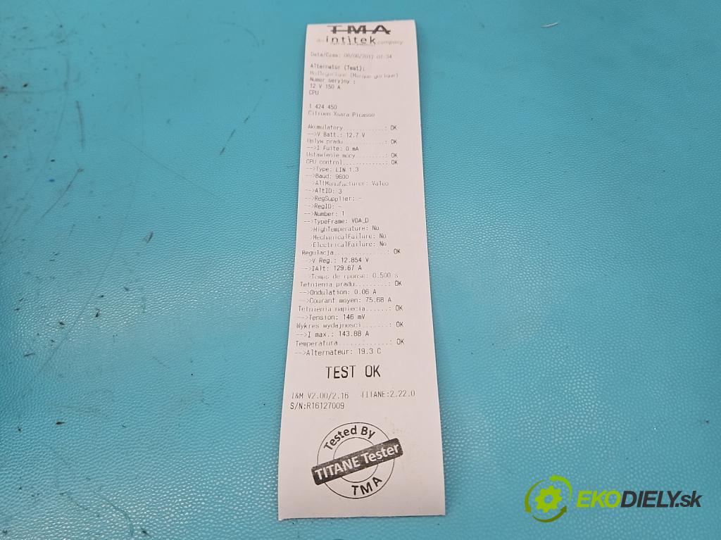 Citroen Xsara Picasso 1.6 hdi 109 HP manual 80 kW 1560 cm3 5- Alternator 9646321780 (Alternátory)