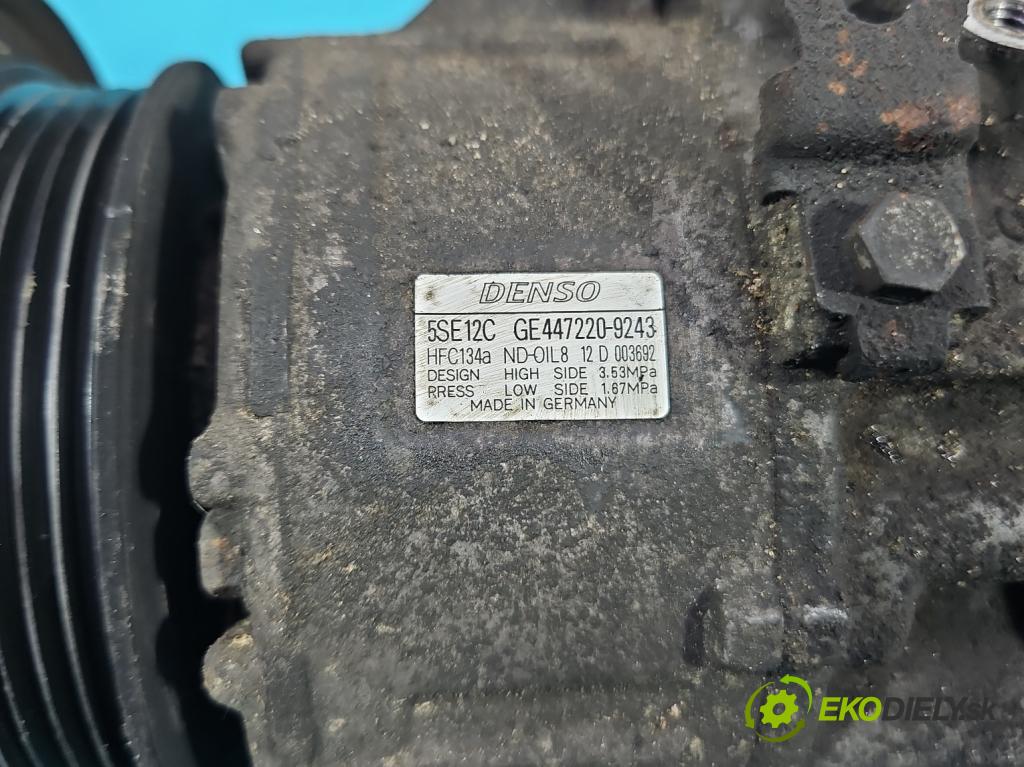 Toyota Avensis II T25 2003-2008 2.0 D4D 116 HP manual 85 kW 1995 cm3 4- Kompresor: klimatizácie 447220-9243 (Kompresory klimatizácie)