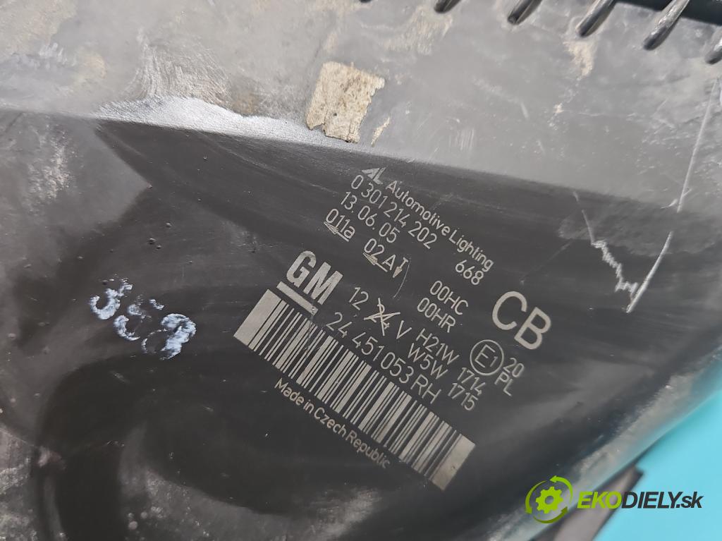 Opel Zafira B 2005-2014 2.2 16V 150 HP manual 110 kW 2198 cm3 5- Reflektor: pravý 0301214202 (Pravé)