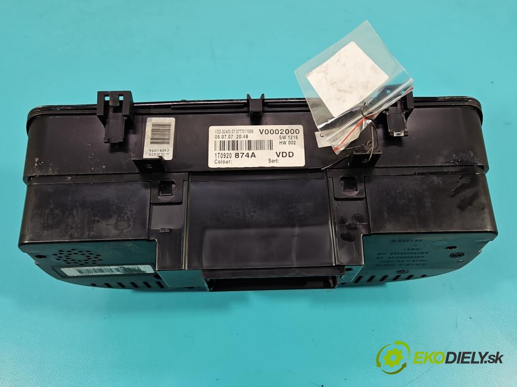 Vw Touran I 2003-2015 2.0 tdi 170 HP automatic 125 kW 1968 cm3 5- prístrojovka/ budíky 1T0920874A (Prístrojové dosky, displeje)