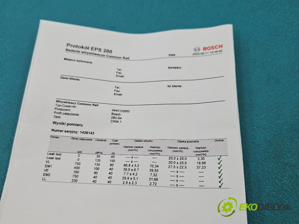 Renault Mascott 1999-2010 2.8 TD 86 HP manual 63 kW 2800 cm3 5- vstrek 0445120002 (Vstrekovač paliva)