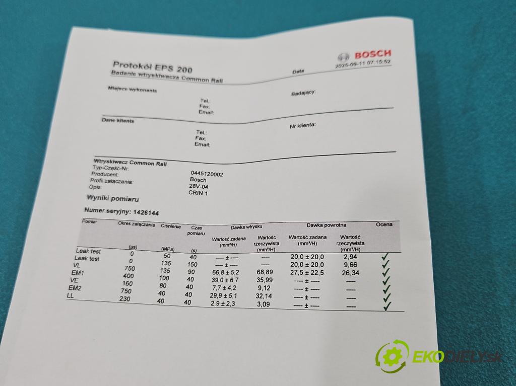 Renault Mascott 1999-2010 2.8 TD 86 HP manual 63 kW 2800 cm3 5- vstrek 0445120002 (Vstrekovač paliva)