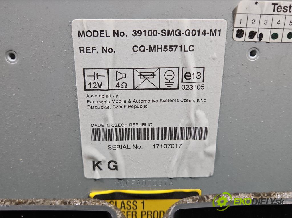 Honda Civic VIII 2006-2011 1,4.0 16v i-DSI: 83 HP manual 61 kW 1339 cm3 5- Radio originál 39100-SMG-G014-M1