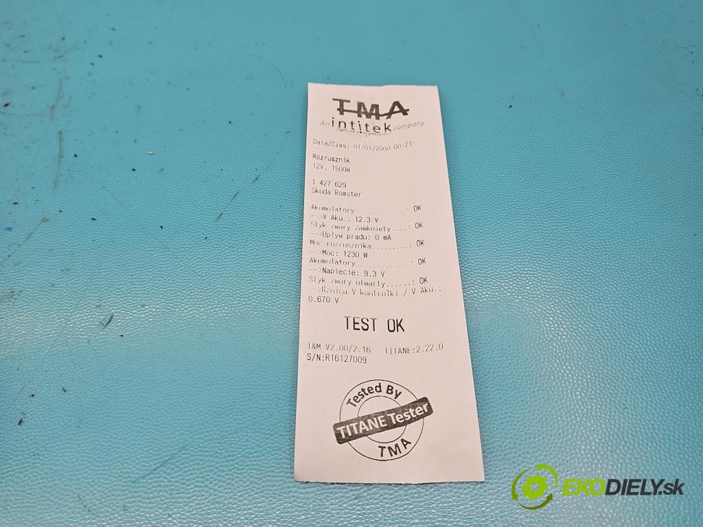 Skoda Roomster 1.4 TDi 69KM manual 51 kW 1422 cm3 5- štartér 021911024 (Štartéry)