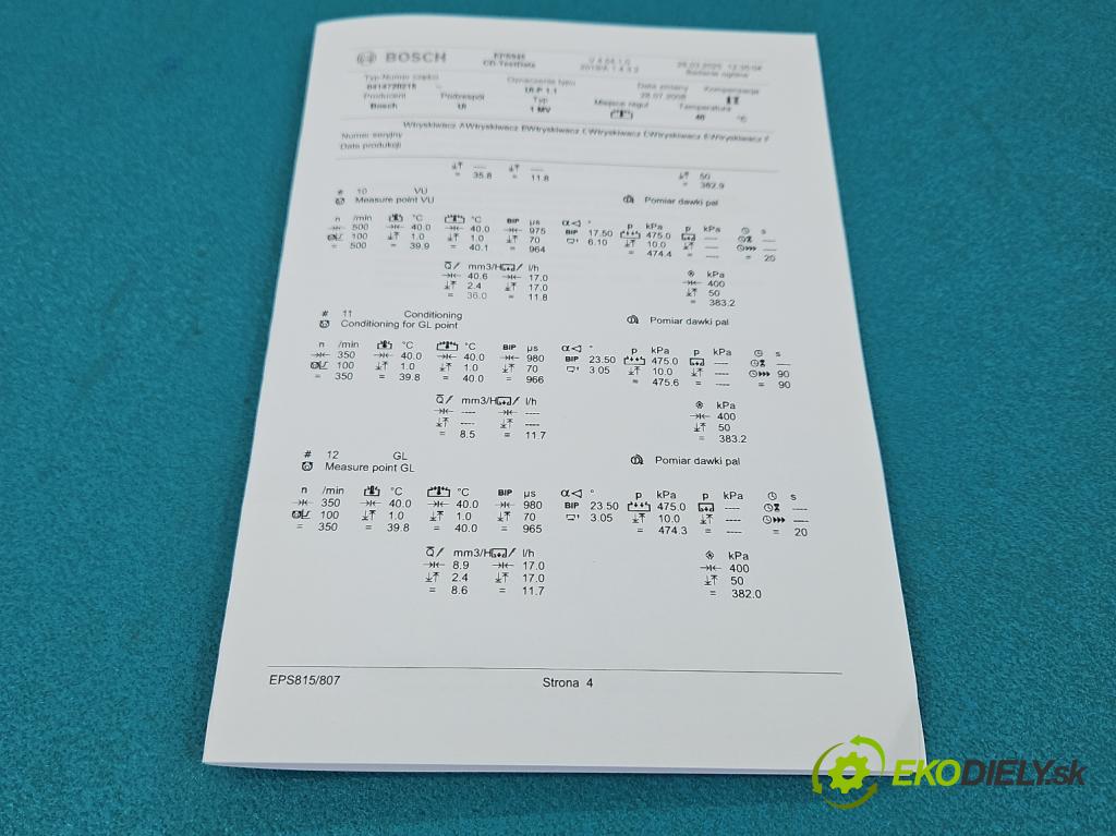 Skoda Roomster 1.4 TDi 69KM manual 51 kW 1422 cm3 5- vstrekovacie čerpadlo 0414720215 (Vstrekovač paliva)