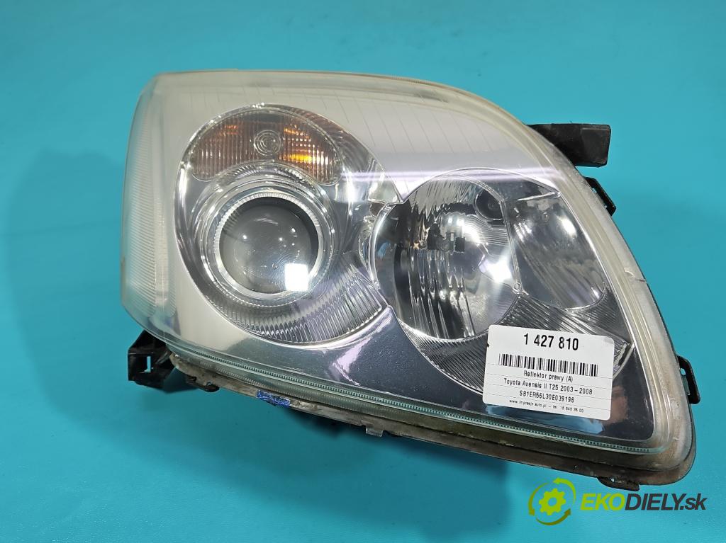 Toyota Avensis II T25 2003-2008 1.8 16V 129 HP manual 95 kW 1794 cm3 5- Reflektor: pravý  (Pravé)