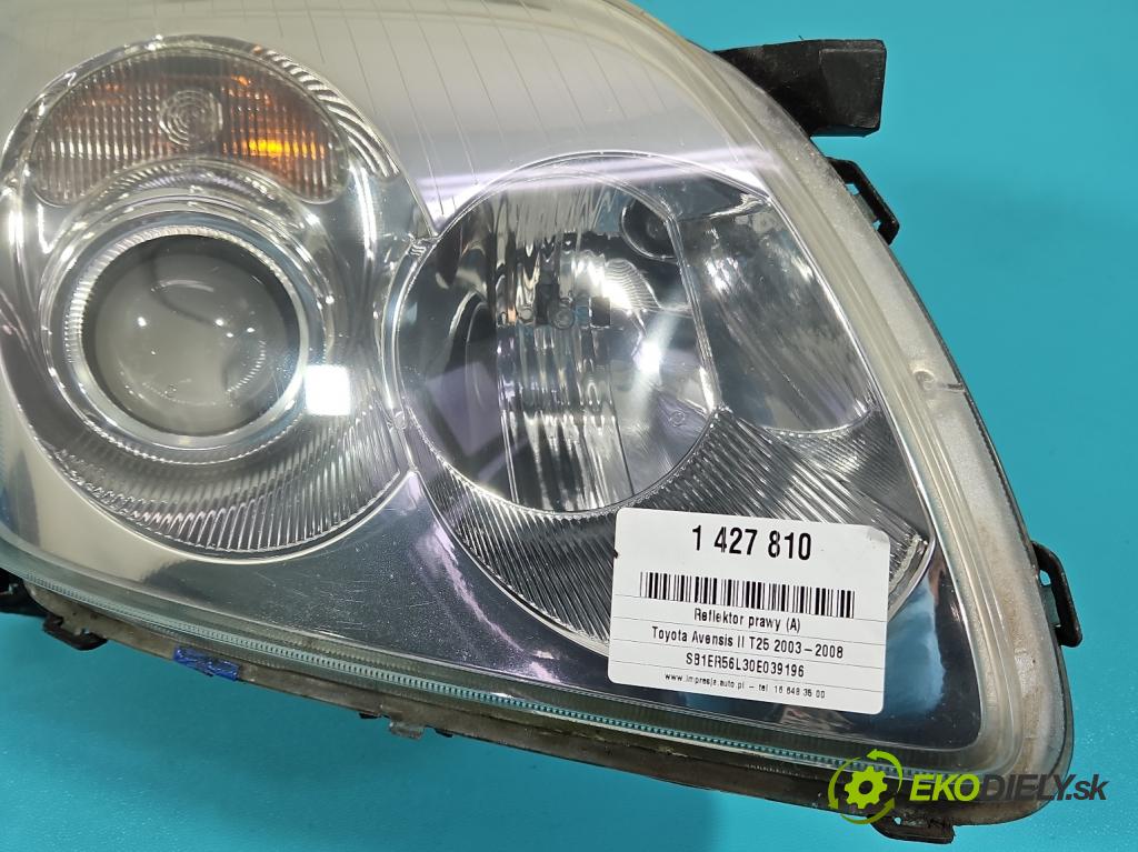 Toyota Avensis II T25 2003-2008 1.8 16V 129 HP manual 95 kW 1794 cm3 5- Reflektor: pravý  (Pravé)