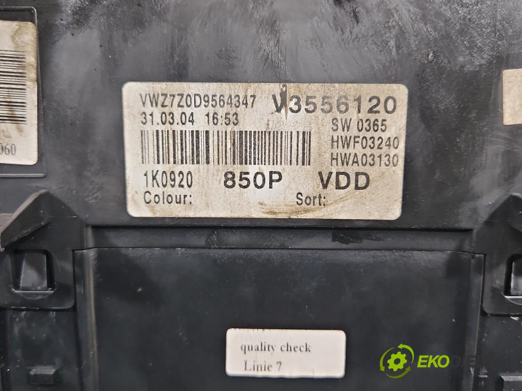 Vw Golf V 2003-2009 1.4 FSI 90 HP manual 66 kW 1390 cm3 3- prístrojovka/ budíky 1K0920850P (Prístrojové dosky, displeje)