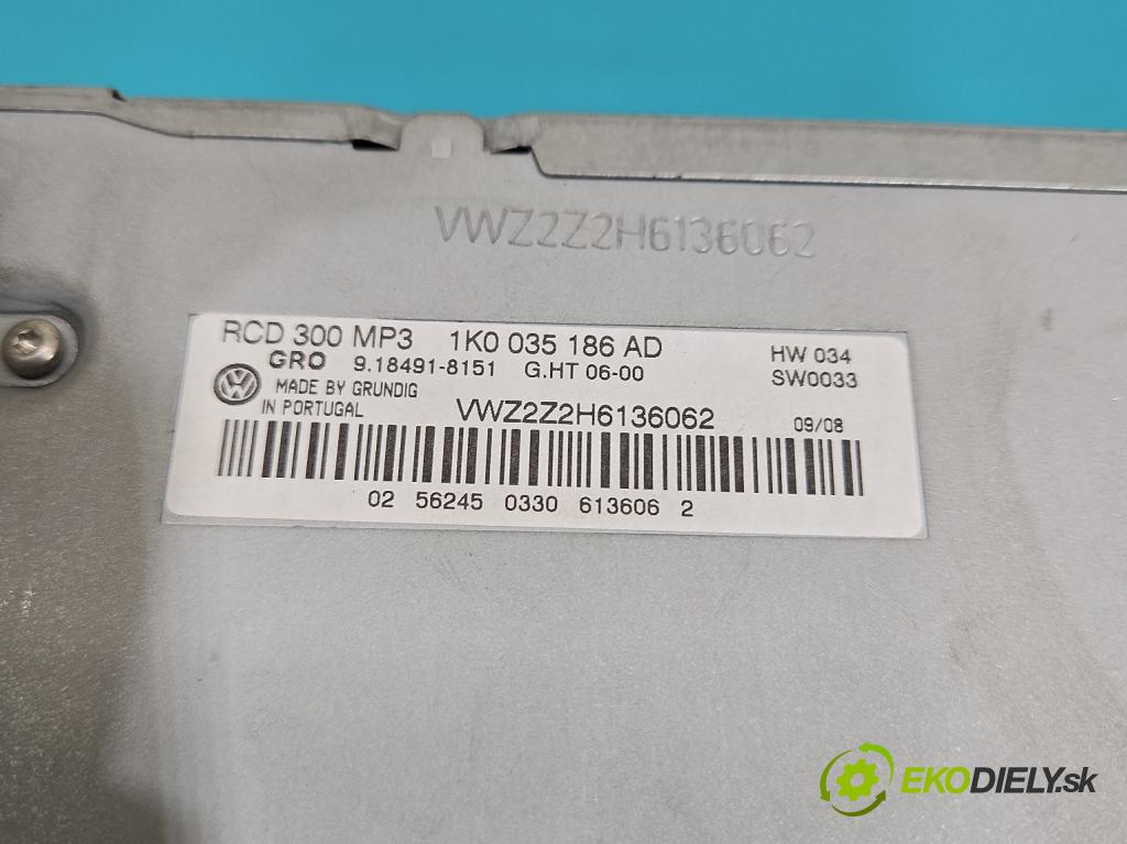 Vw Golf V 2003-2009 1.4 FSI 90 HP manual 66 kW 1390 cm3 3- Radio originál 1K0035186AD