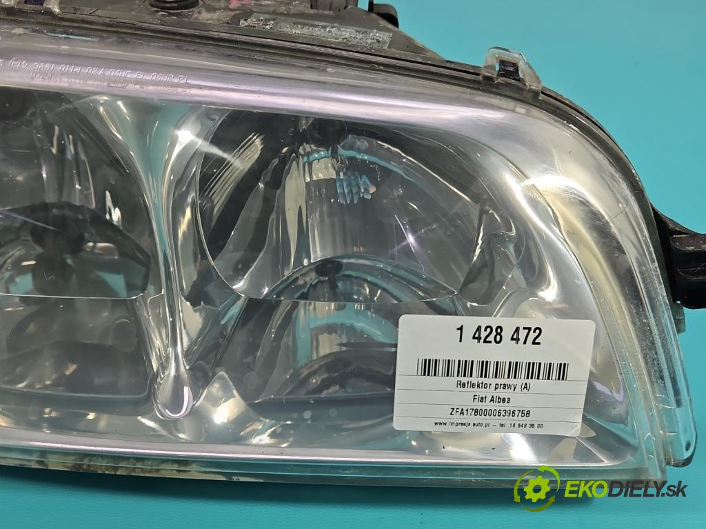 Fiat Albea 1.2 16V 80 HP manual 59 kW 1242 cm3 4- Reflektor: pravý 46840519 (Pravé)