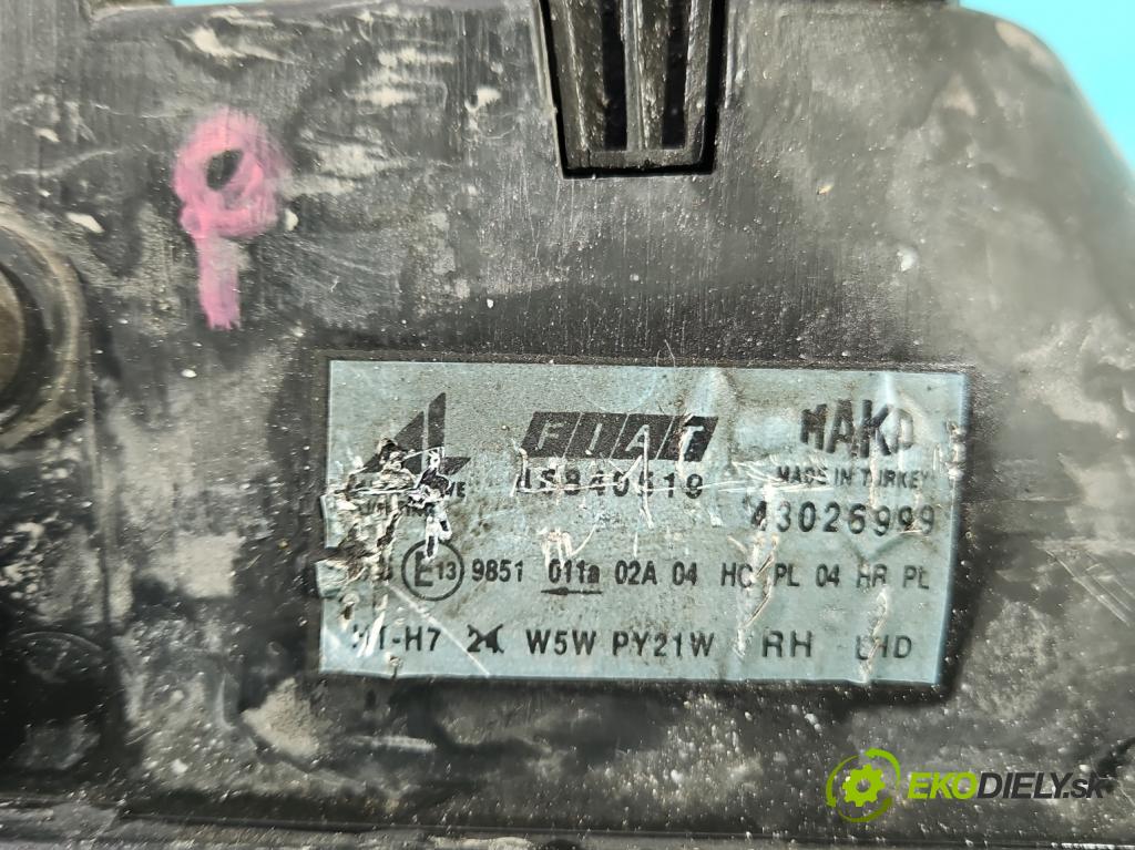 Fiat Albea 1.2 16V 80 HP manual 59 kW 1242 cm3 4- Reflektor: pravý 46840519 (Pravé)