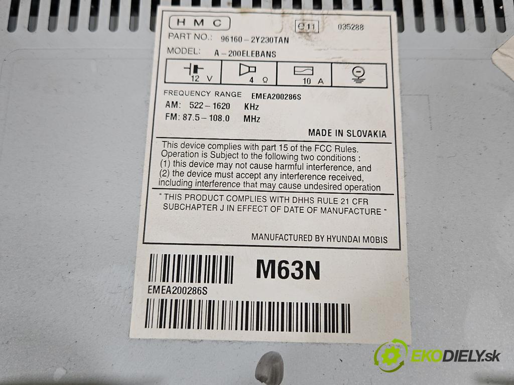 Hyundai Ix35 2.0 16V 163 HP manual 120 kW 1998 cm3 5- Radio originál 96160-2Y230TAN