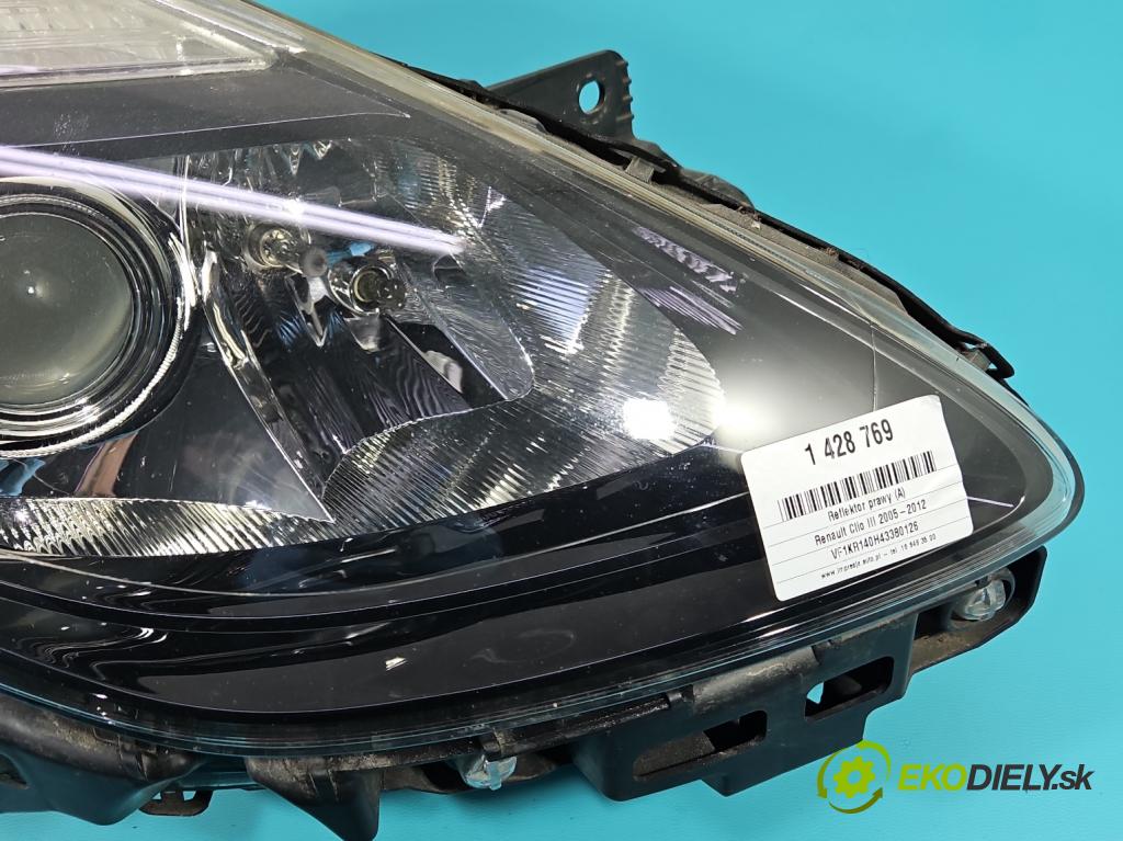 Renault Clio III 2005-2012 1,2.0 TCE: 101 HP manual 74 kW 1149 cm3 5- Reflektor: pravý 8200775878 (Pravé)
