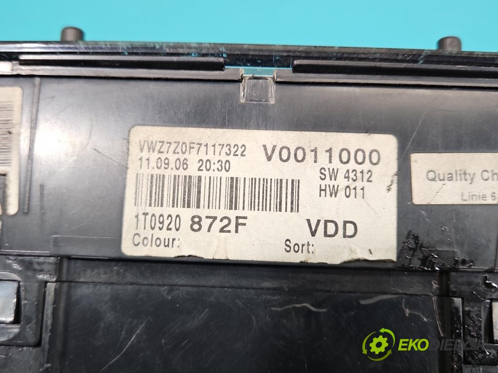Vw Touran I 2003-2015 2.0 tdi 136 HP manual 100 kW 1968 cm3 5- prístrojovka/ budíky 1T0920872F (Prístrojové dosky, displeje)