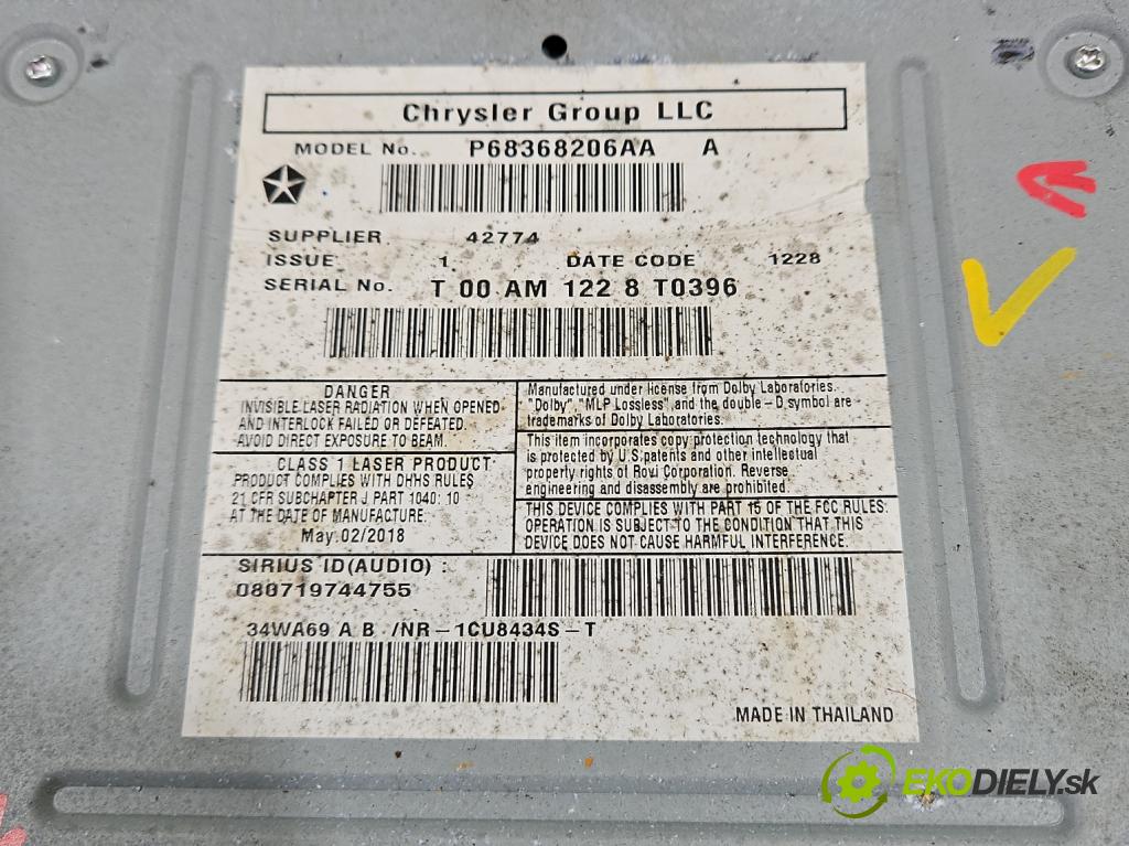 Dodge Caravan V 2007-2020 3.6 V6 automatic 211 kW 3605 cm3 5- Radio originál P68368206AA
