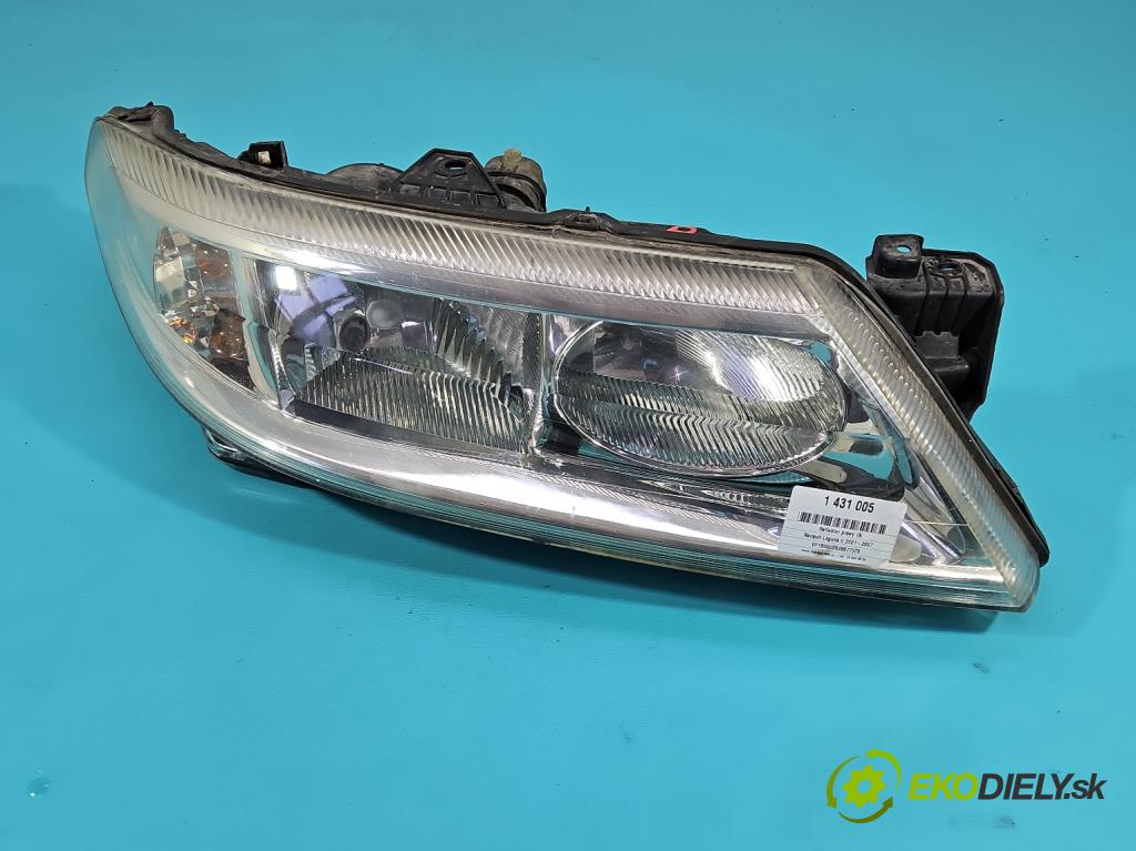 Renault Laguna II 2001-2007 1.8 16V 116 HP manual 85 kW 1783 cm3 5- Reflektor: pravý 8200002847 (Svetlo predné pravé)