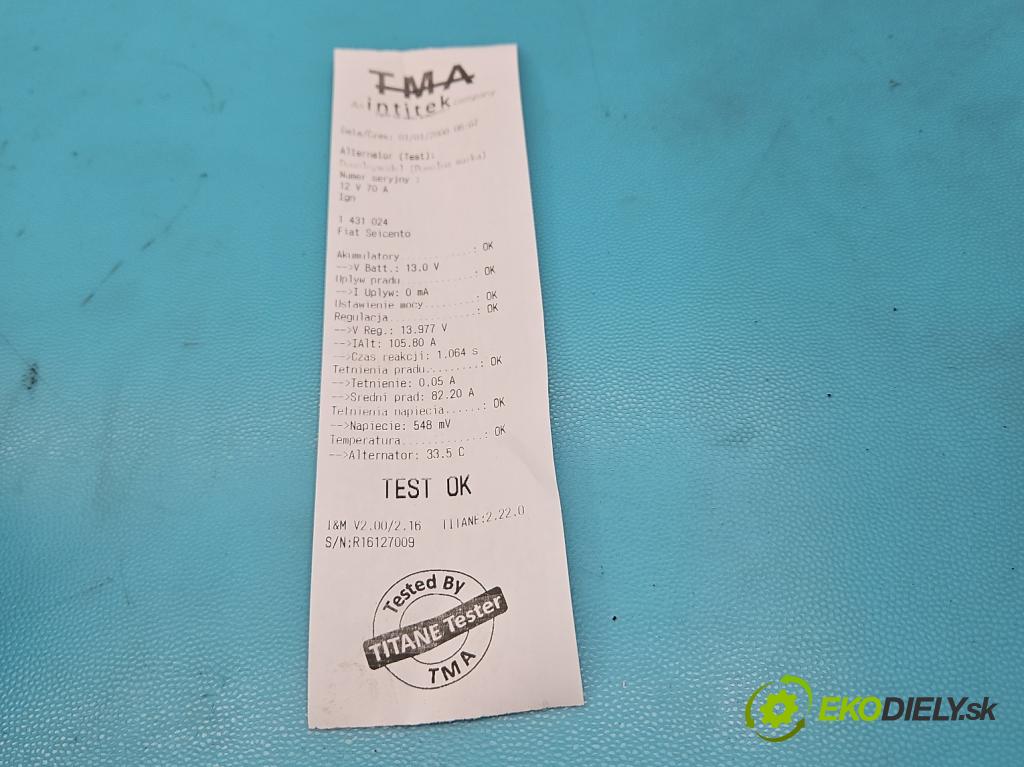 Fiat Seicento 1.1 54 HP manual 40 kW 1108 cm3 3- Alternator  (Alternátory)