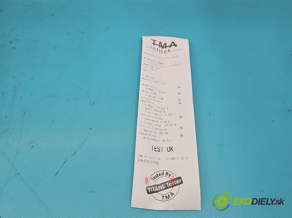 Renault Scenic III 2009-2016 1.6 dci 131 HP manual 96 kW 1598 cm3 5- Alternator A003TX0481 (Alternátory)
