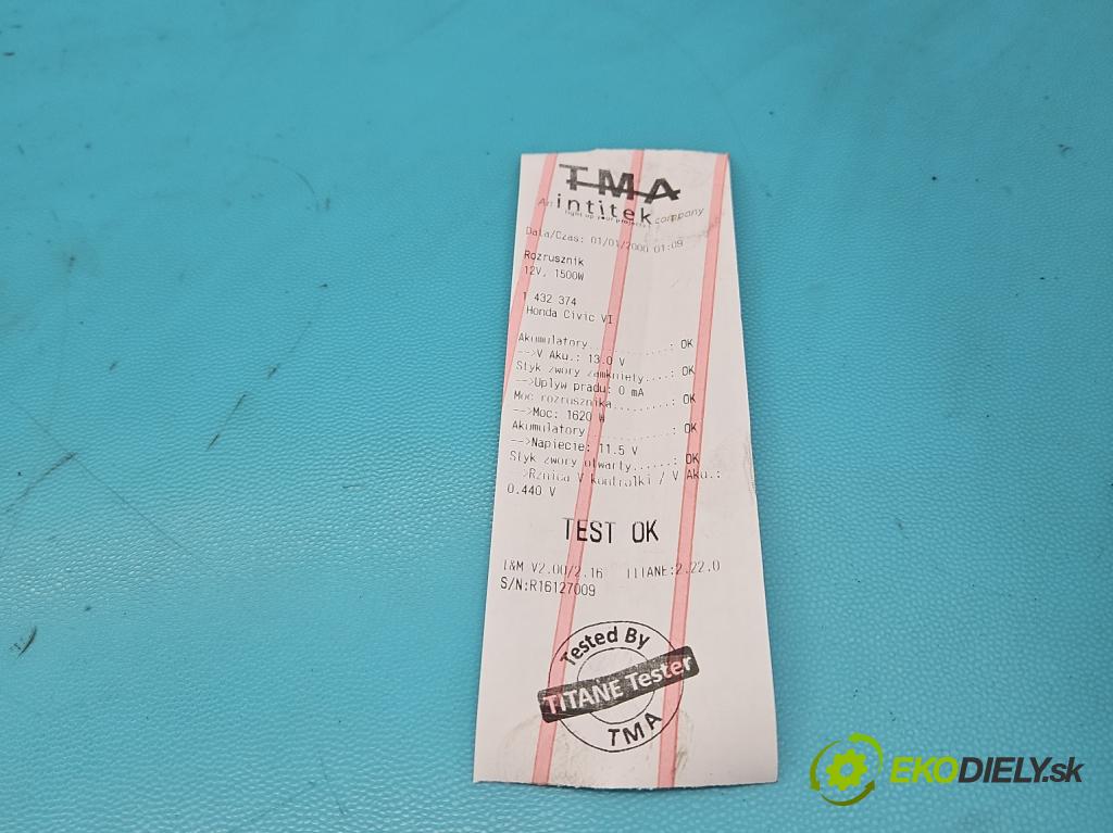 Honda Civic VI 1995-2001 1.4 16V 90 hp  66 kW 1396 cm3 5- startér: 31200-P1K-EO (Startér)