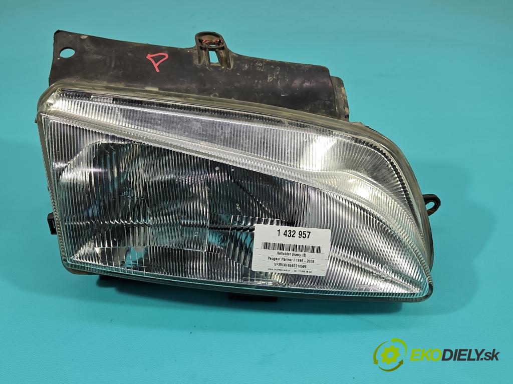 Peugeot Partner I 1996-2008 1.4 8V 75 HP manual 55 kW 1360 cm3 5- Reflektor: pravý  (Svetlo predné pravé)