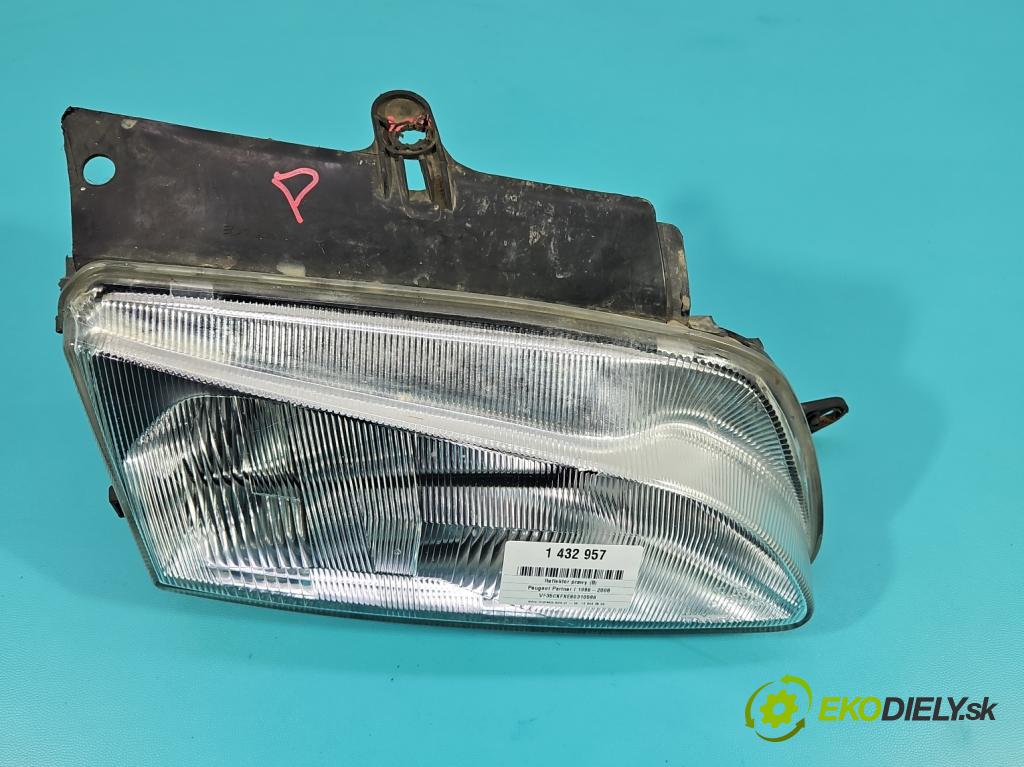 Peugeot Partner I 1996-2008 1.4 8V 75 HP manual 55 kW 1360 cm3 5- Reflektor: pravý  (Svetlo predné pravé)