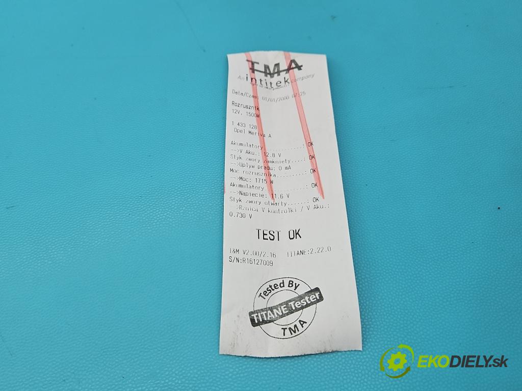 Opel Meriva A 2002-2010 1.6 16V 105 hp manual 77 kW 1598 cm3 5- startér:  (Startér)