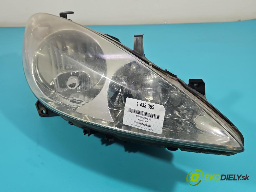 Peugeot 307 2.0 hdi 107 HP manual 79 kW 1997 cm3 5- Reflektor: pravý 9641615680 (Svetlo predné pravé)