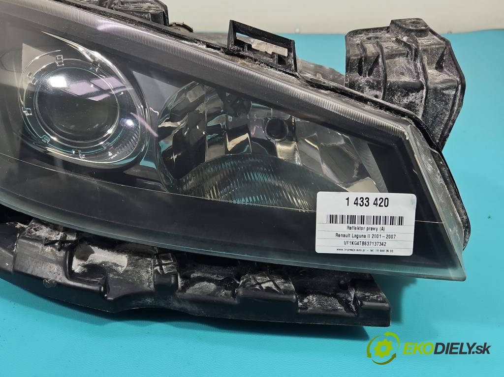 Renault Laguna II 2001-2007 2.0 dci 150 HP manual 110 kW 1995 cm3 5- Reflektor: pravý 8200555906 (Svetlo predné pravé)