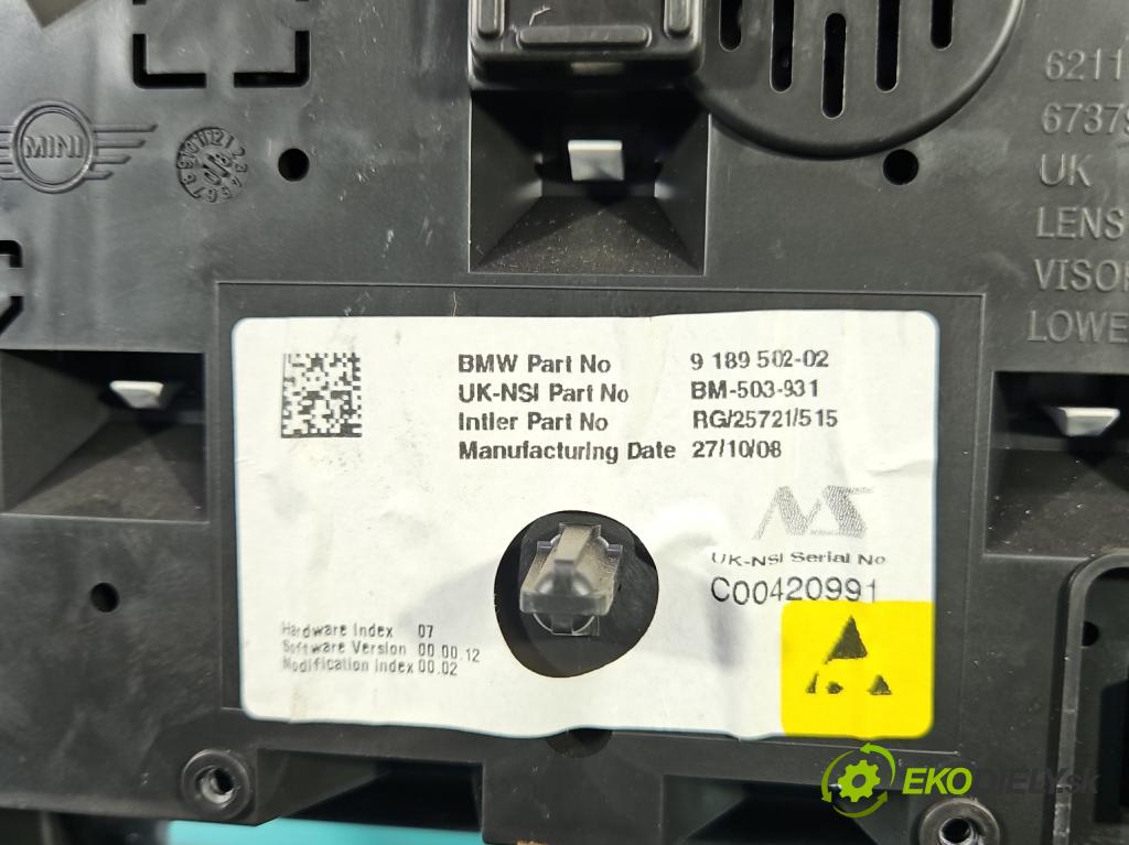 Mini One II 2006-2013 1.4 16V 95 hp manual 70 kW 1397 cm3 3- Přístrojová deska 9189502 (Přístrojové desky, displeje)