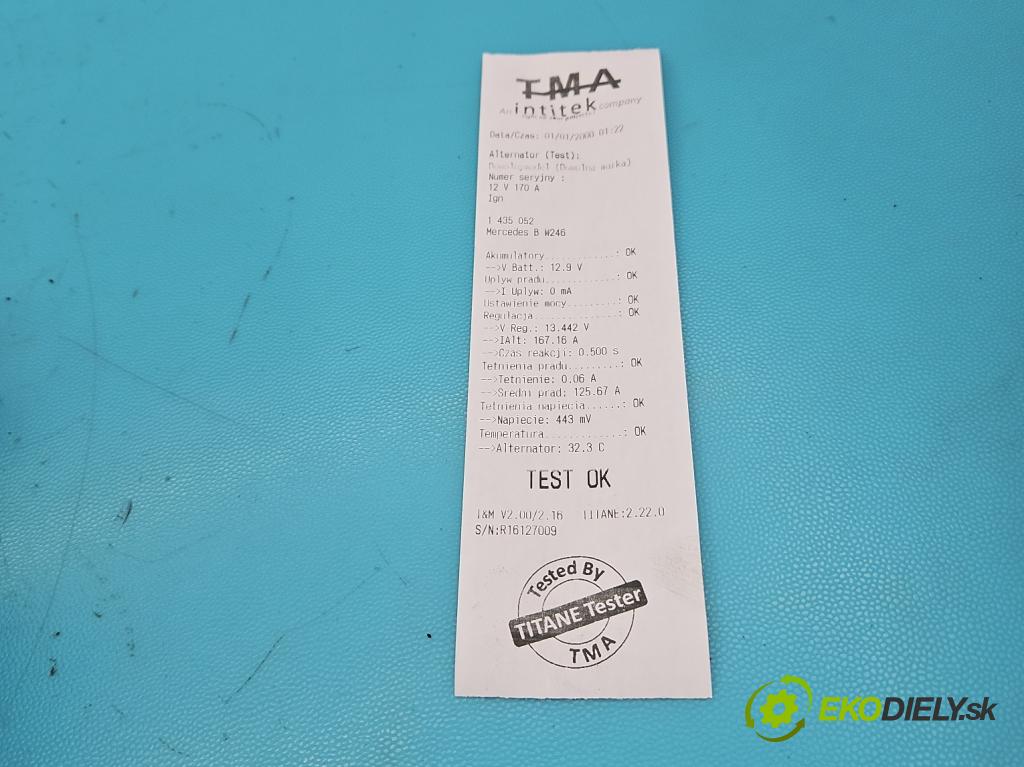Mercedes B W246  2011-2018 1.8 CDI 109 HP automatic 80 kW 1796 cm3 5- Alternator 0125711028 (Alternátor)