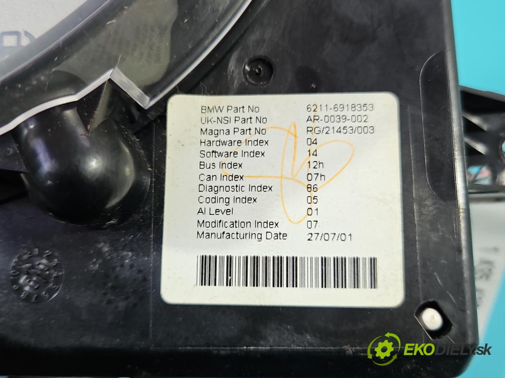 Mini One I 2000-2006 1.6 16V 90 HP manual 66 kW 1598 cm3 3- prístrojovka/ budíky 6918353 (Prístrojová doska, displej)