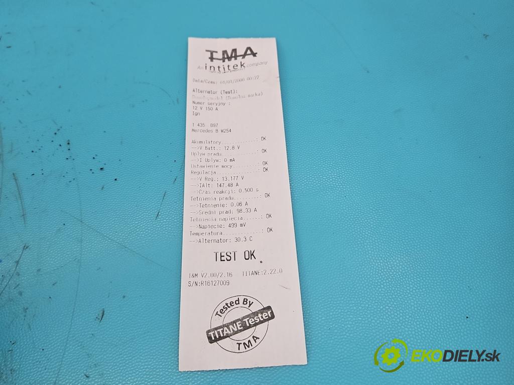 Mercedes B W245 2005-2011 2.0 cdi 140 HP automatic 103 kW 1992 cm3 5- Alternator A6401540402 (Alternátor)