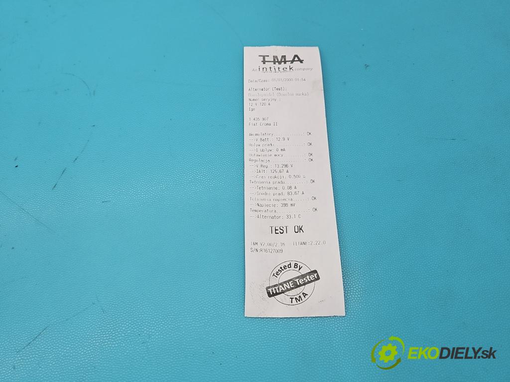Fiat Croma II 2005-2010 2.2 16V 147 HP manual 108 kW 2198 cm3 5- Alternator 0124425036 (Alternátor)