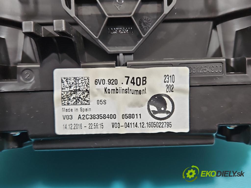Skoda Fabia III 2014- 2021 1.2 TSI 90 HP manual 66 kW 1197 cm3 5- prístrojovka/ budíky 6V0920740B (Prístrojová doska, displej)