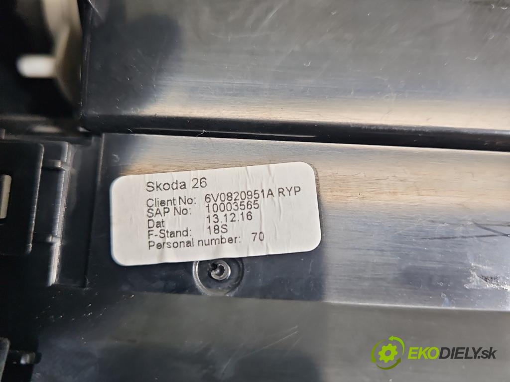 Skoda Fabia III 2014- 2021 1.2 TSI 90 HP manual 66 kW 1197 cm3 5- Mřížka: kúrenia stredová 6V0820951A (Mriežka kúrenia (fukár))